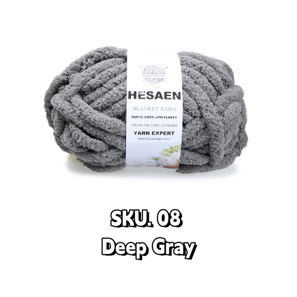HESAEN CHUNKY BLANKET YARN SUPER THICK COZY AND SOFT (226G/25M), 08 DEEP GRAY
