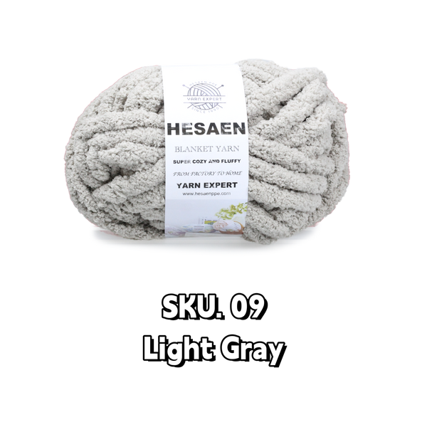 HESAEN CHUNKY BLANKET YARN SUPER THICK COZY AND SOFT (226G/25M), 09 LIGHT GRAY