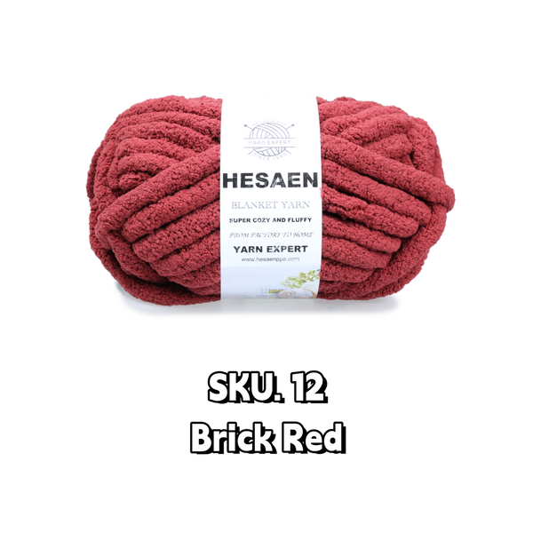 HESAEN CHUNKY BLANKET YARN SUPER THICK COZY AND SOFT (226G/25M), 12 BRICK RED