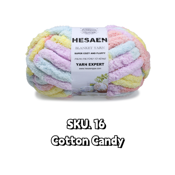 HESAEN CHUNKY BLANKET YARN SUPER THICK COZY AND SOFT (226G/25M), 16 COTTON CANDY