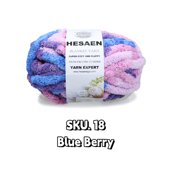 HESAEN CHUNKY BLANKET YARN SUPER THICK COZY AND SOFT (226G/25M), 18 BLUE BERRY