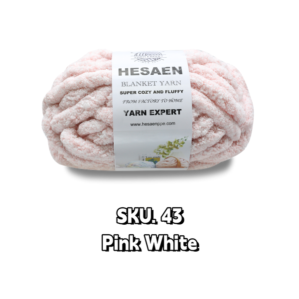 HESAEN CHUNKY BLANKET YARN SUPER THICK COZY AND SOFT (226G/25M), 43 PINK WHITE